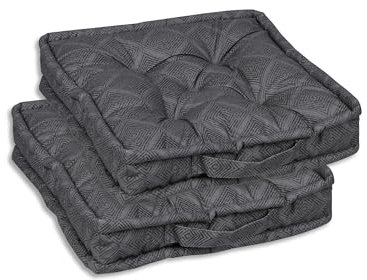 GO-DE Textil Bequeme und attraktive Polsterauflagen für Gartenstühle (2er-Set, Design: Rautenlinien Anthrazit, Sitzkissen Elena)