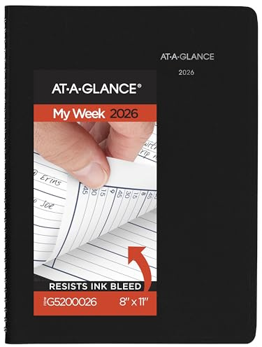 AT-A-GLANCE 2026 Appointment Book Planner, Weekly, 8 x 11, Large, Quarter-Hourly, DayMinder, Black (G5200026)