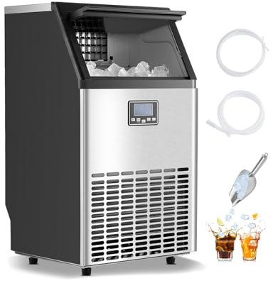 VEVOR Macchina per il Ghiaccio Commerciale, Macchina per Ghiaccio Indipendente, Capacità di Stoccaggio 13,6 kg, per Bar Ufficio Ristorante con Display Digitale Autopulente ca. 68,03 kg/24H