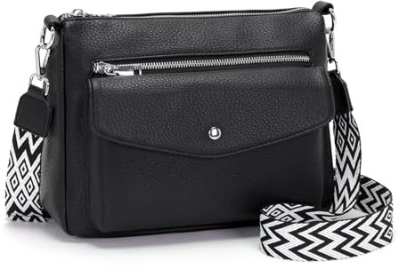 Atgbiem Umhängetasche Damen Mittelgroß Handtasche Klein Tasche Damen Crossbody Bag Veganes Leder Schwarz Geschenke für Frauen