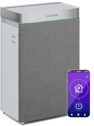 Klarstein AireLux Purificador de Aire con Filtro HEPA – Filtro de Carbón Activado, CADR 400 m³/h, Control WiFi, Silencioso, UV-C, Para Habitaciones Hasta 40 m², Depósito 6.2L