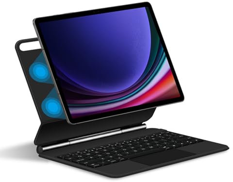 FAYGAOAI Funda con Teclado para Samsung Galaxy Tab S8 Plus/S7 FE/S7 Plus 12.4'', Contiene Ñ, Soporte Magnético Flotante, Teclado Retroiluminado a Color, Trackpad Multitáctil,Negro