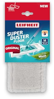 Leifheit Staubbezug SUPERDUSTER Floor M, waschbarer Mikrofaser Ersatzbezug | Passend für Leifheit Wischer Größe M, Hartböden, nimmt Staub/Haare/Allergene auf, waschbar bei 40°C, weiß, 39,0x16,0x2,0cm