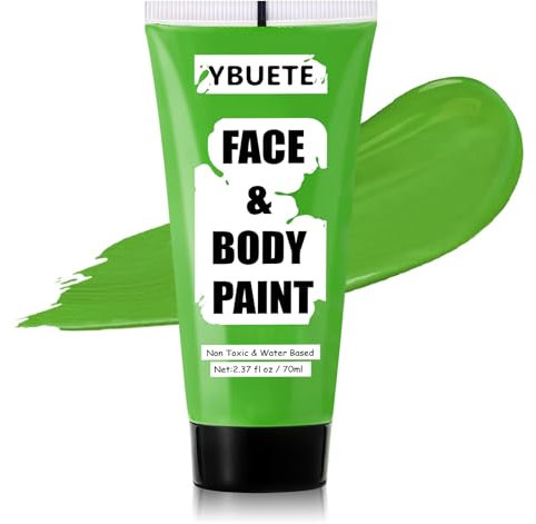 YBUETE Pintura corporal con base de agua verde claro para el día de San Patricio, tubo grande de 2,37 oz, pintura facial completa para cosplay, monstruo Hulk Witch, pintura corporal verde lavable