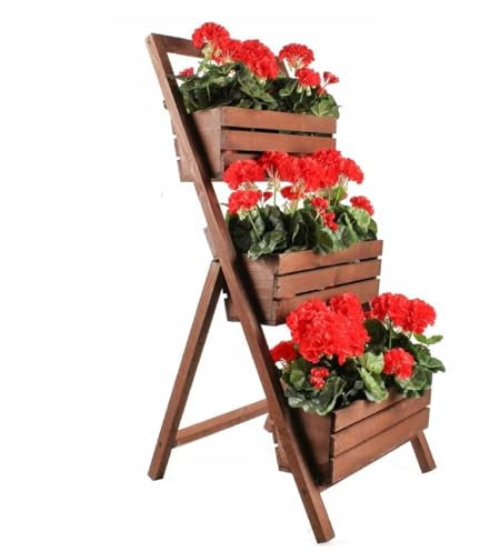 QLS Hochbeet mit 3 Etagen aus Holz 71x46x105 cm Stabile Blumentreppe Wetterfest Outdoor