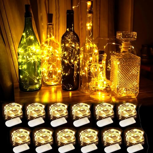 OCCOUMR Lichterketten mit Timer 2M 20 LED, 12er-Pack, Warmweiß | Kupferdraht Lichterkette Innen, Batteriebetrieben, Wasserdichte, für Weihnachten Party Feste Hochzeit Deko