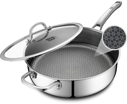 SNOWCLAD Frying Pans Nonstick with Lid,Hybrid Non Stick 5 Quart Saute pan,PFOA Free Cookware,Stainless Steel skillet,12 inch Deep Saute Pan,Dishwasher&Oven Safe,Works on All Cooktops