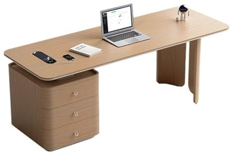 ZENGXJYCQINGJIANG Gaming Desk Home Office Desk with 3 Drawers, Wood Study Writing Table Workstation with Charging Outlets, Natural Oak(M)
