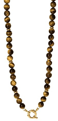 Purelei Tiger’s Eye Charm Kette – Edelstahl vergoldet – Tigerauge Edelstein – mit Charm-Ring – Verstellbar 40–45 cm – Mut & Schutz – Damen Halskette Gold/Silber/Roségold