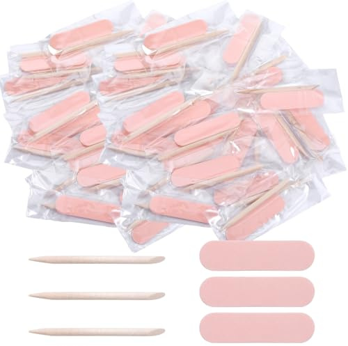 40 PCS Mini Nail Files Disposable Cuticle Pusher for Press on Nails Double Sided Nail Files Manicure Pedicure Tools (Pink)