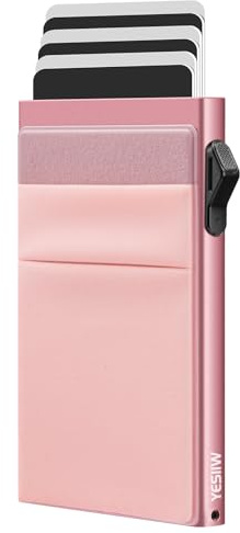 YESIIW Minimalistische Brieftasche-RFID-Schutz-Kartenhalter-Pop up Geldbörse-Schlankes Kartenetui mit Münzfach, Geldbörse Herren Klein Portmonee Slim Wallet for Men Rosa