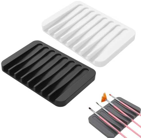 BLPRKOT 2 Piezas Soporte organizador pinceles, Soporte para Pinceles de Pintura, 8 Ranuras, para Pintar, Pinceles, Bandeja de Goteo, Almohadilla para Acuarela, Óleo, Acrílico, Pintura, Manualidades