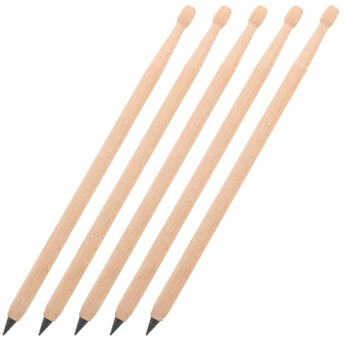 SHINEOFI Lot de 5 Crayons Hb de Baguettes de Batterie en Bois, Mines Effaçables, Couleur Naturelle, Présent Original pour Batteurs, Fournitures Scolaires et Bureau, Écriture Réversible