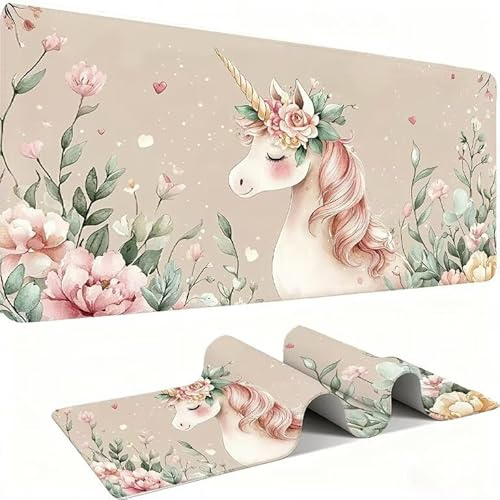Large Gaming Mouse Pad (900 x 400 x 3 mm) XXL Extended Desk Mat, unicorn Fleurs Mouse Mat, Gaming Keyboard Mousepad, Smooth Surface,Big Desk Pad with Non-Slip Base and Stitched EdgeGaming. w0w-766