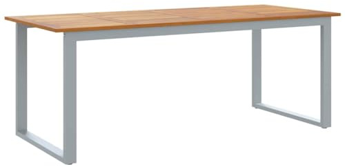 HGBNMER Gartentisch Grau 200 x 90 x 75 cm Massivholz Akazie für Terrasse, Stabiler Stahlrahmen, wetterfest, modernes Design, Keine Montage nötig