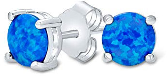 1Ct Labor Erstellt Schillernden Blauen Opal Runde Solitär Ohrstecker Für Frauen Teen .925 Sterling Silber Oktober Birthstone 6Mm 4 Prong Korb Set