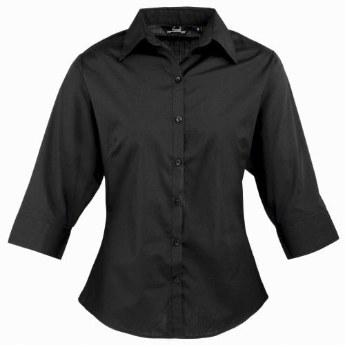 Premier Workwear Ladies 3/4 Sleeve Poplin Blouse Black 12