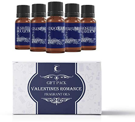 Mystic Moments | Valentines Romance Fragrance Oil Gift Starter Pack 5x10ml | Bush Bouquet, Champagne, Chocolate, Perfume, Rose Garden | Perfect as a Gift