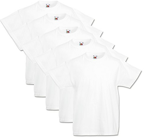 Fruit of the Loom 5 Kinder T-Shirts Valueweight 104 116 128 140 152 Diverse Farbsets auswählbar 100% Baumwolle (116, Weiss)