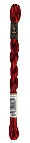 Anchor Stickgarne, 100% Baumwolle, dunkelrot Ombre, Stärke 5, 21m, 4585000-01206