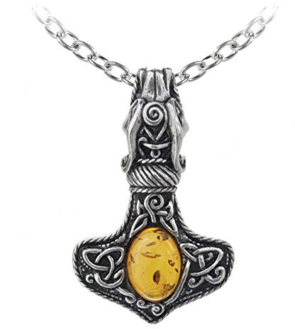 Alchemy Gothic (Metal-Wear) Amber Dragon Thorhammer Pendant