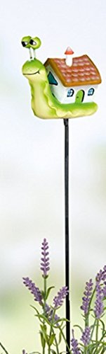 GILDE Gartenstecker Gartenstab Gartendeko lustige Schnecke, echtes Holzhaus 100 cm