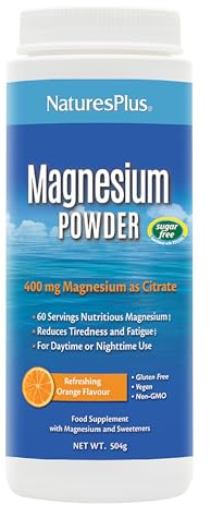 NaturesPlus Magnesium Powder Orange Flavour - 400mg Natural Magnesium Citrate Supplement, Easy to Mix - Energy and Relaxation for Mind and Body - Vegan, Gluten Free - 60 Servings