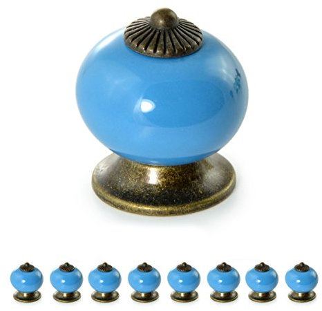 Ganzoo Möbelknöpfe Set aus Porzellan/Keramik Schrank-Knopf/Möbelgriff Türknauf Schrankgriff Schrankknopf Möbelknauf Knauf & Griff Vintage Shabby Landhaus Antik für Möbel Schublade (8 Stück, blau)