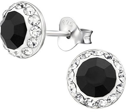 Laimons Damen-Ohrstecker Damenschmuck Halbkugel glitzer schwarz weiß Sterling Silber 925