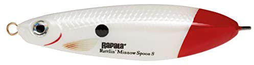 Rapala Unisex-Adult Rattlin’ Minnow Spoon Angelköder-Angelzubehör mit Sweeping Action-Süßwasser Spinner-Variable Lauftiefe-Fischköder 8cm, 16g-Hergestellt in Estland-Pearl White Red Tail, Standard