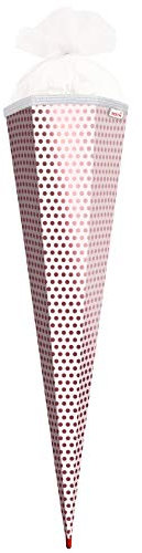 ROTH Bastel-Schultüte groß rosa - Punkte mit Glanz-Effekt 85 cm - 6-eckig Rot(h)-Spitze und Tüllverschluss weiß