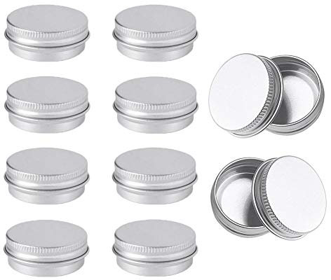 Yesmin Pack of 10 Aluminum Tin Jars, 15ml Round Cosmetic Sample Metal Tins Storage Jar Containers with Screw Cap for Lip Balm, Cosmetic, Candles, DIY Crafts