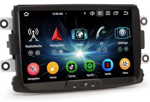 4GB 64GB Android 14 Car Stereo with Sat Nav for Renault Dacia Duster Logan Sandero Dokker Lodgy Carplay 8 Inch IPS Touchscreen Car Radio DSP Bluetooth A2DP Wifi 4G DAB+ Canbus