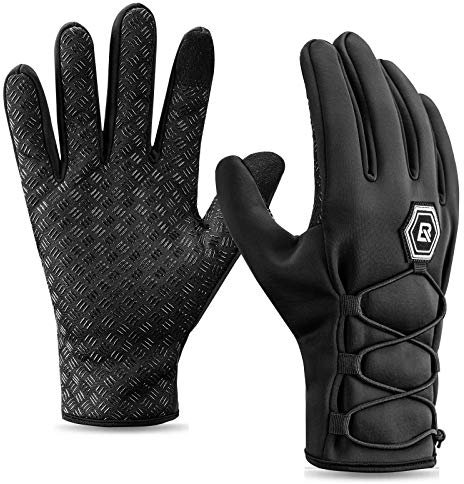 ROCKBROS Touchscreen Fahrrad Handschuhe Winter, Wasserabweisende Winddichte Laufhandschuhe Anti-Rutsch Handschuhe Wandern L