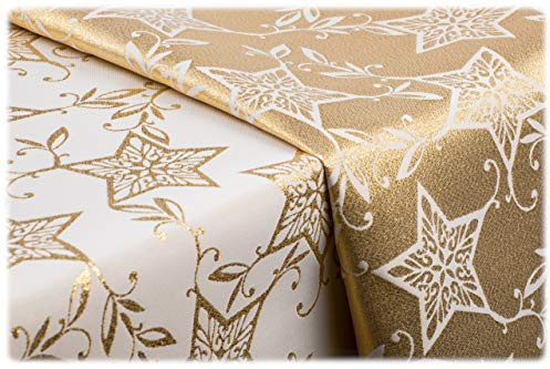GOLDMAR Weihnachtstischdecke Fleckenresistente Schmutzabweisend Zweiseitig Tischdecke Weihnachten Advent - Polyester Lamatex Silber Gold Elegante Weihnachtstisch Deko (140x240 cm, Gold-muster-14s)