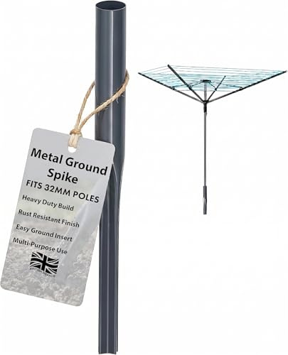 Laundry Mate Rotary Washing Line Spike 32mm Heavy-Duty Metal Ground Spike for Rotary Airer – Galvanized Garden Spike Stable & Rust-Resistant Washing Line Holder