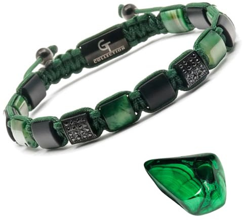GT collection Flaches Perlenarmband, verstellbare Edelsteinarmbänder für Männer – Natursteinarmbänder – verstellbare Kordel & kraftvolle Edelsteine