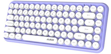 Wireless Bluetooth keyboard, Cute Mini 84-key Compact Keyboard, 2.4GHz wireless Bluetooth connection technology, ABS Retro Round Keycap, Matte Panel, Ergonomic Design for PC Computer Laptop(Purple)