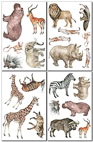 Samunshi® Wandtattoo Safari Tiere Set Wandbilder Kinderzimmer Deko Junge Wandtattoo Kinderzimmer Mädchen Wandsticker Kinderzimmer Aquarell