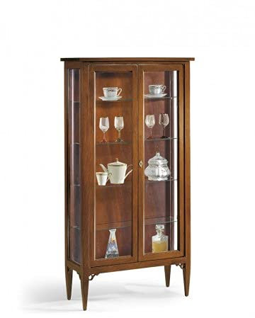 Mar.c.a. Design - Elegante Vitrine für Wohnzimmer aus dunklem Pappelholz mit Ablagen und Seitenwänden aus Glas - Möbelstück für Wohnzimmer, Povera Made in Italy - Maße 89 x 34 x 170 cm