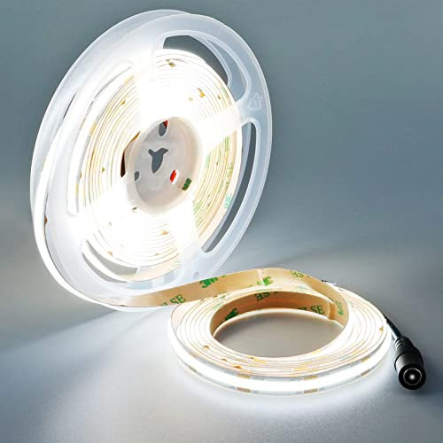 TOPAI 12V COB LED Streifen Kaltweiß 6000K 5M Hohe Dichte 480LEDs/M CRI 90+ Super hell 4000lm IP20 Innen Light Strip für DIY Wohn, Kommerziell, Industriell Beleuchtungsprojekt