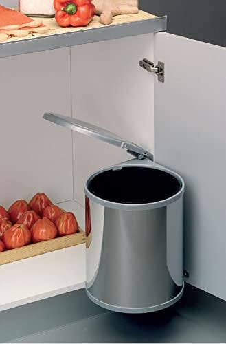 AZERODESIGN - Cubo de Basura Extraíble - Capacidad 13 Litros - 35,5 x 27,7 cm - Sistema de Apertura y Cierre de Tapa - Fácil Instalación en Espacios Mínimo de 40 cm - Material de Acero Inoxidable