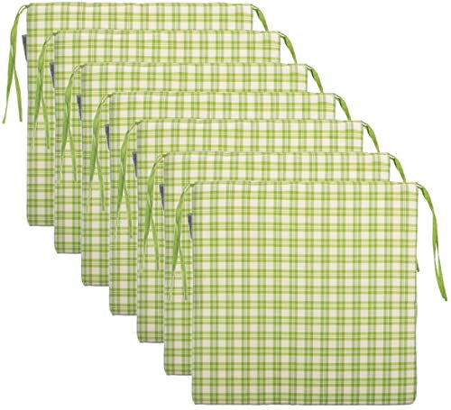 Brandsseller Lot de 6 coussins de chaise à carreaux avec 4 cordons de serrage pour un maintien sûr - Vert clair