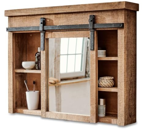 Loberon Spiegelschrank Taylors Island, braun | Natürliche Holzmaserung, verschiebbares Spiegelelement, Braun, harmoniert mit Waschtisch 17052, Mangoholz