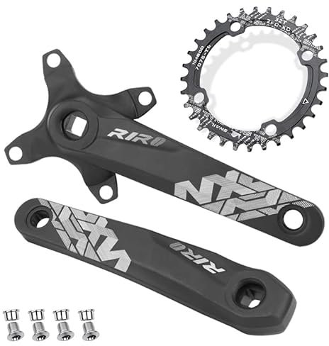 splumzer Mountainbike 170 mm Quadratische Kurbelgarnitur mit 104 BCD 32/34/36/38T Kettenblatt, Aluminiumlegierung MTB Kurbel Schmal Breit CNC Runde Kettenblattschrauben (32T)