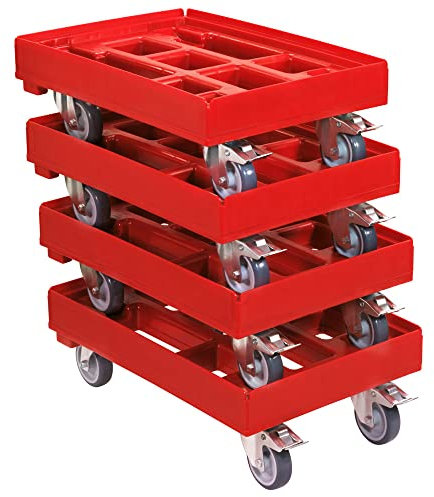 4 Stück Hygiene Transportroller für Kisten 60 x 40 cm mit mit Bremse in rot