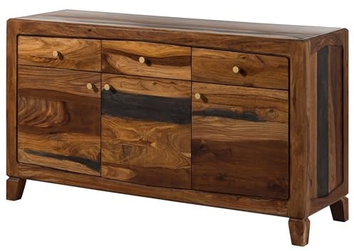 MASSIVMOEBEL24.DE | Ancona Sideboard aus Massivholz #222 aus Sheeshamholz - Dunkelbraun, lackiert mit 6 Fächern & 3 Schubladen 140 x 45 x 80 cm Kommode TV-Sideboard TV-Board