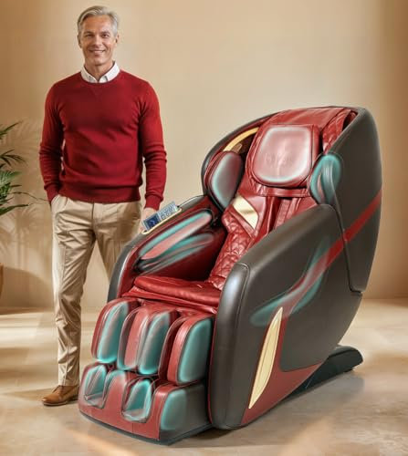 GLOBAL RELAX® I KENSHO 2D Massagesessel | Bordeaux-Rot I 7 Programme | Luftdrucktherapie I Fußreflextherapie I Rückenthermotherapie I Schwerkraft I Zero Space | 3D-Surround-Sound | Bluetooth