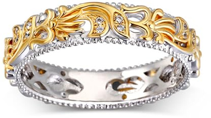 Jeulia Blumenring aus Sterlingsilber Zweifarbiger Damen & Herren Trauringe Paar Ringe 925 Eheringe Blume Blatt Trauring Roségold Vergoldetes Verlobungsringe mit Geschenkbox