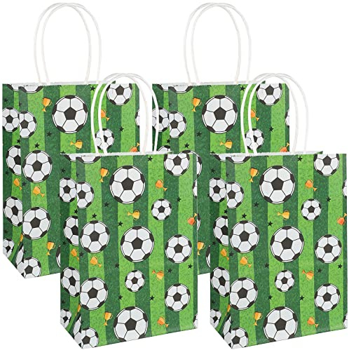 16 Stück Fußball-Papier-Geschenktüten mit Griffen für Weltmeisterschaft, Fußball, Party, Gastgeschenke, Kinder und Erwachsene, Geburtstagsartikel
